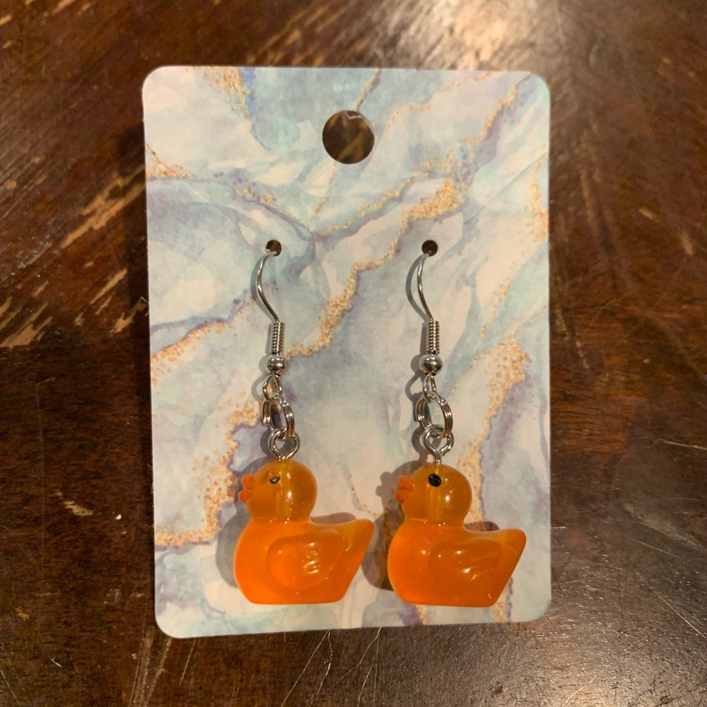 NEW HANDMADE GLOW IN THE DARK ORANGE DUCK EARRINGS